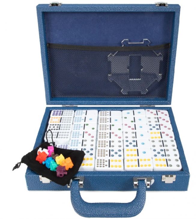 Leather Mexican Train Game Set - Blue main image